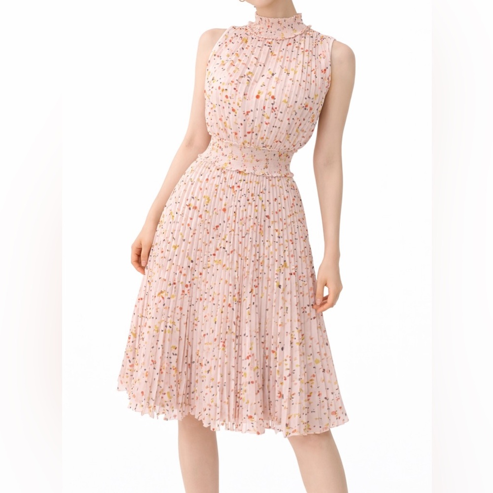 Nanette Lepore Pink Floral Pleated Midi Dress – Size 6 NWOT